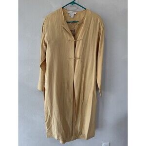 Vintage Nancy Heller 100% Silk Yellow Gold Shirt Skirt Set Blouse Women's Small